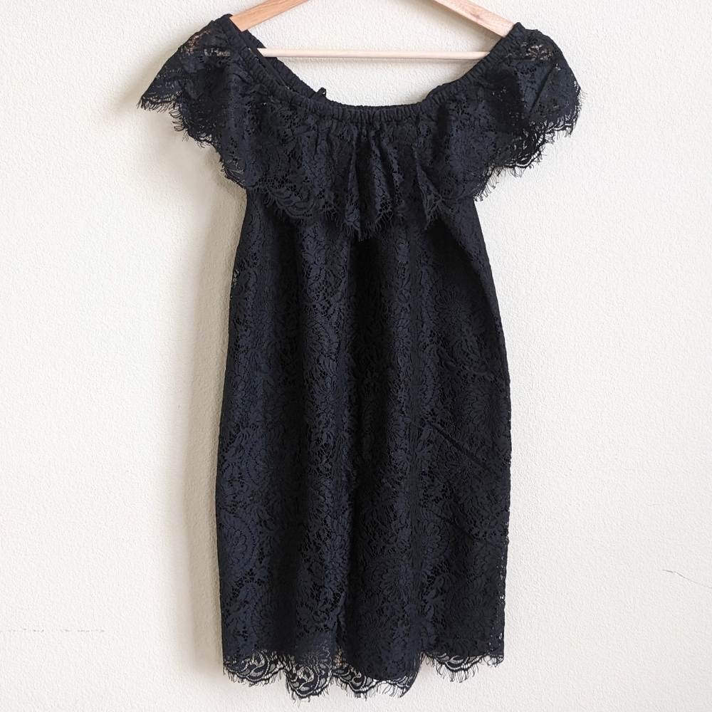 Madewell Lace Dress 00 Black Feminine Romantic Date Night Cocktail Party Prairie